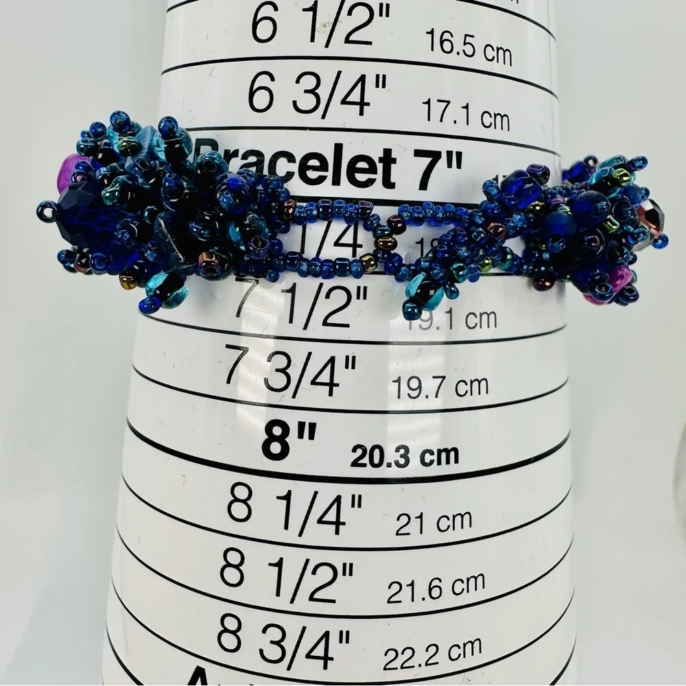 Purple and Blue Handmade Glass Bead Bracelet With Natural Stones Bead Stew 7”